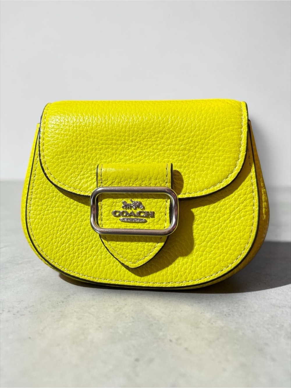 Coach Mini Pebbled Leather Crossbody in Bright Yellow w/Silver Hardware, Rare!